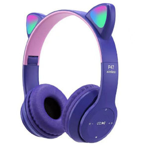 EARPHONE FULL BASS JERNIH BLUETOOTH TELINGA KUCING P47M BARU DAN PAKU BLUETOOTH HEADSET KARTUN PRODUSEN HEADPHONE NIRKABEL SISWA