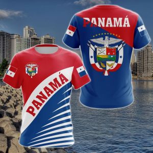 Panama Flag & Coat of Arms Graphic Tee Summer Casual Pullover Mens Fashion Loose T-shirts Boys Oversized Short Sleeve Tops