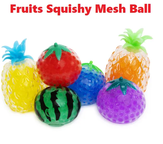 Fruit Mesh Ball Anti Stress Relief Sensory Bead Squishy Grape Toys Laruan