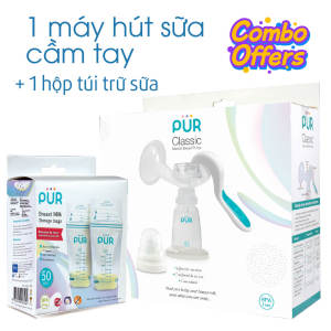 Combo máy hút sữa cầm tay Pur và 1 hộp túi trữ sữa