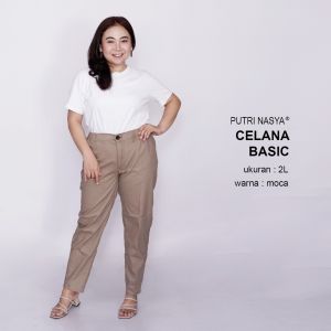 Putri Nasya Celana Kerja Kantor Basic Jumbo Wanita / Celana Wanita Super Big Size / Celana Bahan Formal Seragam Wanita Big /  Celana Karet Kekinian Model Terbaru Trendy