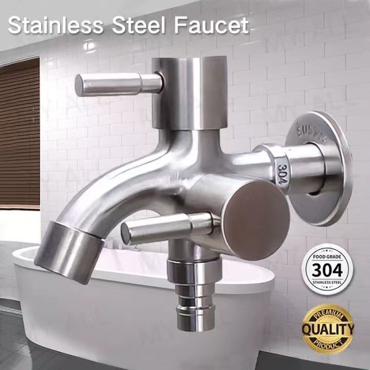 SUS304 Stainless Steel Two Way Faucet Washing Machine Faucet 1 in 2 Out Head Two Way Washing