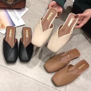 [Free Shipping] WomenS Ins Slippers 2025 Summer New Style Square-Toed Flat-Bottomed Mules For Outdoor Wear Trendy Mules