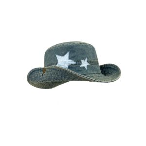 YOCKY Denim Star Fisherman Hat Adjustable Wide Brim Western Cowboy Hat Retro Sunshade Mountaineering Hat Girls