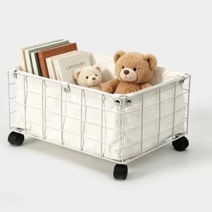 FFBH Iron Organizers Basket Living Room Movable Luxury Sundry Items Baskets Removable Multifunction Laundry Basket Household Storage 9H4B3