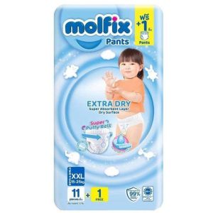 Molfix Extra Dry มอลฟิกซ์ ผ้าอ้อมเด็กเเบบกางเกง ห่อเล็ก สีฟ้า (ไซส์ XXL 11 ) จำนวน 1 ห่อ