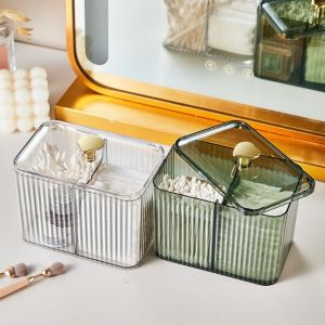 MEMGOUO Dust-Proof Swabs Storage Box With Cover With 3 Compartments Makeup Cotton Organizer Acrylic Clear Swab Dispenser for Bathroom