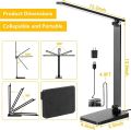 LED desk lamp for Home Office, 3 levels dimmable desk light with USB charging port, small study lamp, reading light for table, black, 5000K. 