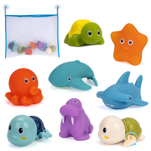 8Pcs Baby Bath Toys Pool Beach Classic Chain Clockwork Water Toy Cute Cartoon Swimming Octopus Turtle for Kids Water Playing Toy