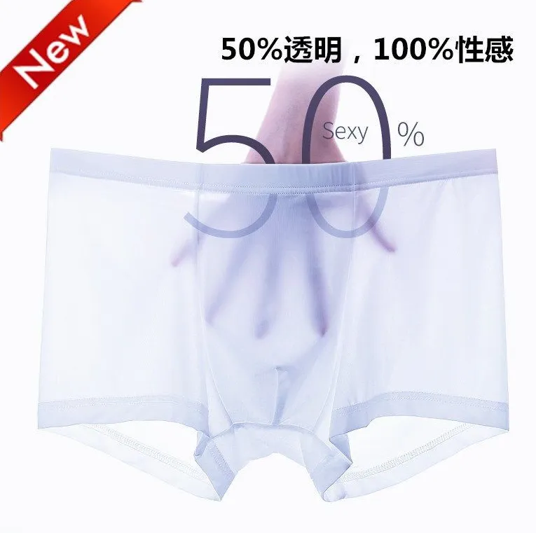 Summer Thin Transparent Ice Silk Boxers Breathable Men Waist Non-Trace  Pants Underwear 