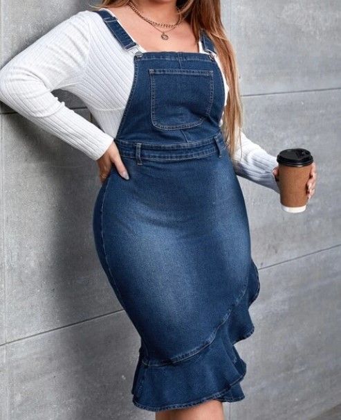 Plus size 2025 denim jumper skirt