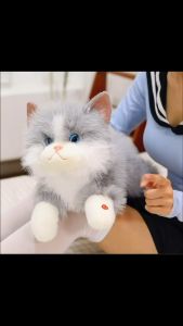 Realistic Interactive Plush Cat Toy 40cm 50cm Meow Sound Soft Stuffed Kitten Cushion Kids Gift Home Decoration
