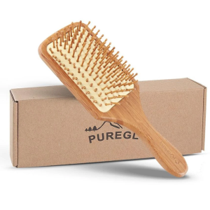 PureGLO Natural Bamboo Paddle Scalp Massage Hair Brush Square Large No-static Handmade Wooden For Men Women And Kids pet comb brush