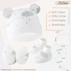 DLARA Baby Hat Mitten and Booties Set | Mittens and Booties Newborn Baby | Sarung Tangan Baby Sarung Kaki Topi Baby