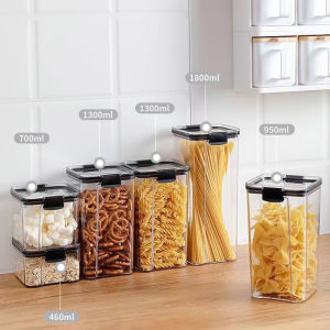 1800/1300/950/700/460ml Pantry Transparent Grain Food Fresh Box Airtight Container Seal Kitchen Refrigerator Noodle Pasta Box Multigrain Storage Tank Sealed Cans Airtight Storage Box Sealed Jar