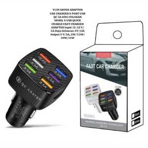 V139 SAVER ADAPTOR  CAR CHARGER 6 PORT USB QC 3A 6IN1 COLOKAN MOBIL 6 USB QUICK CHARGE FAST CHARGER