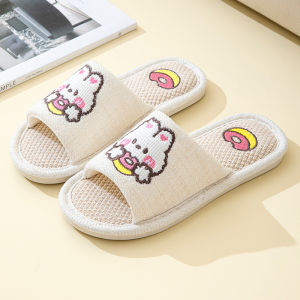 Cozy Cartoon Animal Linen House Slippers for Couples - Soft Rubber Sole Comfortable Indoor Footwear