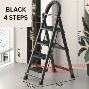 Foldable Black Ladder Stool Step Anti-Slip Pedal Compact/Space Saving Household【Rainbow Culture】