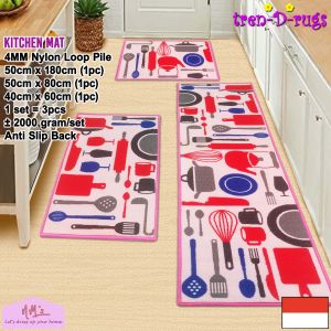 Tren-D-rugs Karpet Keset bulu alas lantai ruang tamu dapur panjang lorong runner kitchen mat anti slip murah 1 set isi 3 pcs - 50 cm x 180 cm ( 1 pc ) + 50 cm x 80 cm ( 1 pc ) + 40 cm x 60 cm ( 1 pc) - NMs