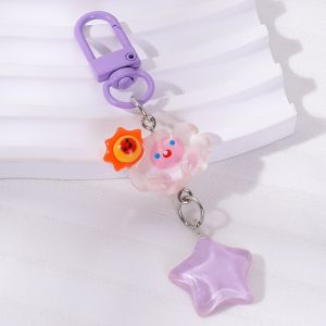 【Local Seller】Cloud Luminous Ice Transparent Star Fine Flash Keychain Dopamine ins Cartoon Girl Heart Student Schoolbag