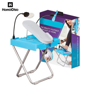 HOMICHIC Salon Step เก้าอี้ทำเล็บมีไฟ เก้าอี้ทำเล็บเท้า ที่เหยียบเท้าสำหรับทำเล็บเท้าที่บ้าน สะดวกสำหรับการทำเล็บเท้าที่บ้าน ที่วางเท้าพับได้และปรับได้ ออกแบบกันลื่น