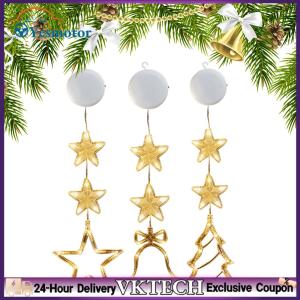 【Local Shipment】 Christmas Curtain Light Warm White 3 Pack LED Sucker Lamp Battery Operated with Suction Cup for Glass Windows Outdoor Decor