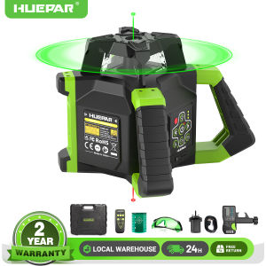 Huepar Electronic Green Rotary Laser Level + Plumb Points Self-Leveling Rotary Laser Set With Receiver & Remote Control RL300HVG