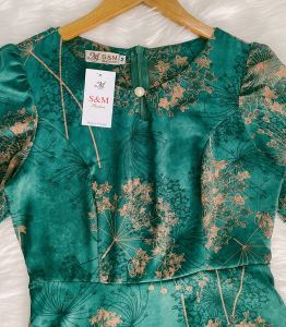 Đầm xòe họa tiết hoa cổ giọt nước đính nút có túi Misa - MS0279 (Hình thật shop chụp)