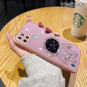 YIWESAN Casing Ponsel untuk Realme C21 C21Y C25Y C20 C20A C11 2011 Narzo 50i Case lembut astronot lipat dudukan Casing ponsel HP lensa penuh pelindung silikon Softcase pelindung kreatif Kesing