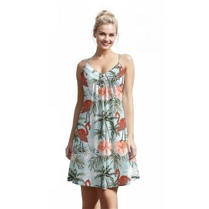 Jumeast Flamingo Pattern Women Fashion Button Sling Dress Hibiscus Flower 3D Printed Beach Elegant Skirt Tropical Style Hawaiian Casual Clothing