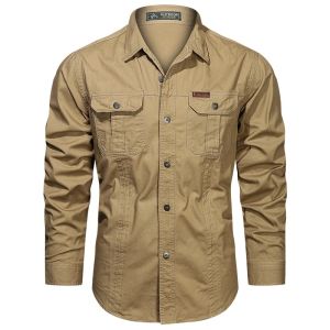 2026 Cargo Shirt Men Long Sleeve Casual Cotton Shirts High Quality Camisa Militar Overshirt Brand Clothing Black Blouses 5XL2026