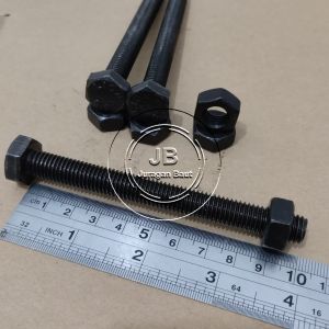 BAUT MUR BAJA M10 X 100 FULL DRAT PANJANG 10CM KUNCI 17 10 CM BAUD HTB GRADE 8.8 HITAM M10X100 10X100 10 X 100 DIAMETER DRAT 10MM PITCH DRAT 1.5 SEKRUP SKRUP