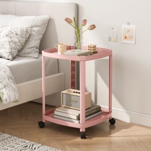 [ทรงเหลี่ยมขอบโค้งมน] โต๊ะวางของอเนกประสงค์สไตล์มินิมอล ชั้นวางของใช้ มาพร้อมกับล้อเลื่อนเคลื่อนย้ายสะดวก