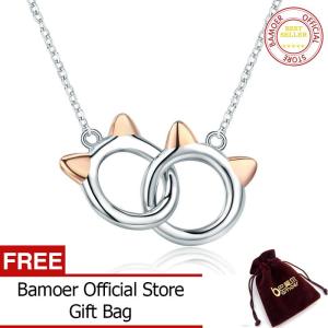 BAMOER Free Shpping Genuine 925 Sterling Silver Pet Cat Handcuffs Cute Animal Pendant Necklaces JUNE Women Silver Jewelry Gift SCN252