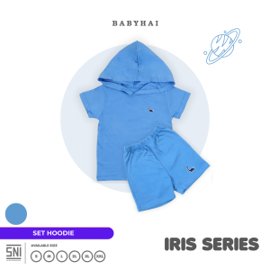 BABY HAI Iris Set - Setelan Hoodie Baju Pendek Celana Pendek - Seri Biru