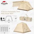 Naturehike ANGO 4 Person Automatic Pole Camping Tent with Front Back Side Awning Canopy Snow Rain Skirt Auto Pop up Camp Waterproof Windproof Family Outdoor Portable Foldable Folding Tent Nature Hike. 
