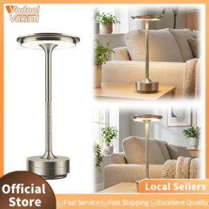 【Vakind】 Rechargeable Metal Table Lamp Dimmable Desktop Night Light with 3 Color Modes for Bedroom Bar Restaurant Camping Patio