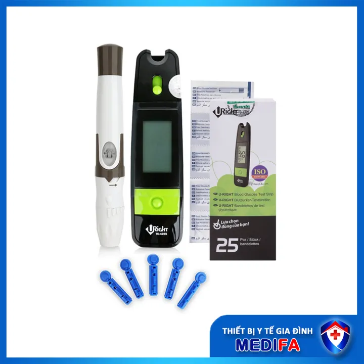 Máy Đo Đường Huyết Uright TD-4265 Kèm Hộp 25 Que Thử Đường Huyết, 25 Kim Chích Máu