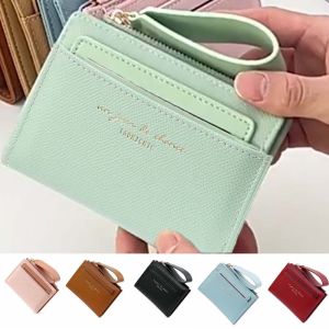 COPOTIYA พีวีซี กระเป๋าสตางค์พับสำหรับผู้หญิง แบบพกพา บัตรหลายใบ กระเป๋าสตางค์สั้น PU สำหรับผู้หญิง กระเป๋าเชือกข้อมือ ปุ่มกด กระเป๋าการ์ดสีพื้น ทุกวัน