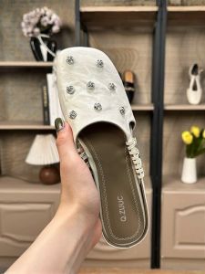 [Free Shipping] 2026 Summer New Rivet WomenS Toe-Covered Slippers Mango-Toe Fashionable Soft Sole Comfortable Versatile Thick-Soled Half Slippers