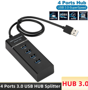 Taffware 4 Port USB Hub Kecepatan Tinggi High Speed 3.0 5Gbps Multi HUB Splitter - Black