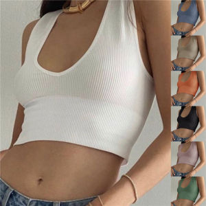 Homemari Women Retro Crop Top Tomboy Camisole Fashion Korean Vest Yoga Sports Padded Purple Blue Top 7 Colors Available