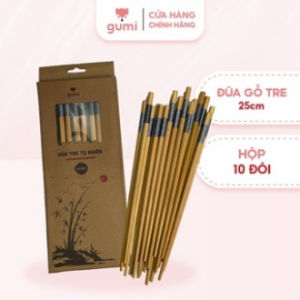Hộp 10 đôi đũa gỗ tre tự nhiên viền xanh GUMI không sơn bóng không hoá chất