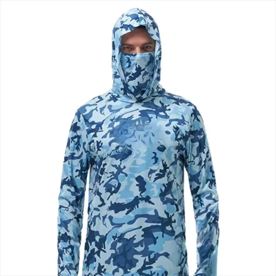 WGBFishing Shirt Mens Outdoor Summer Long Sleeve Hoodie UPF 50+ T-shirt Tops Sun UV Protection Face Mask Fishing Clothes