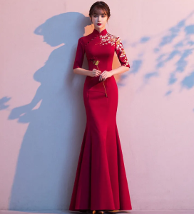 COCOEPPS Sườn Xám Cho Nữ Váy Nướng Bánh Mì Trung Quốc Sườn Xám Váy Cưới Dài Màu Đỏ HH