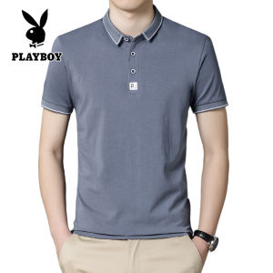 PLAYBOY Summer Ice Silk Cotton Polo Shirt Mens Short Sleeve T-shirt Business Top Solid color polo shirt