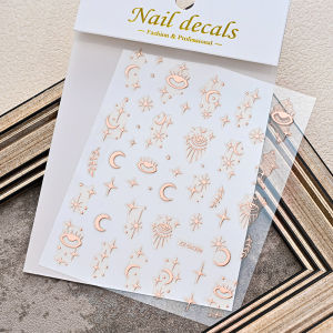 ZEEMIN  1pcs 3D Rose Gold Star Moon Nail Art Stickers Y2k Bohemian Sun Starlight Snake Nail Slider DIY Decals Manicure Art Decoration*#%