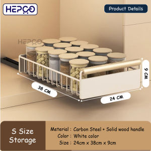 Wood handle kitchen cabinet pull out basket / multi-function pull out basket / almari tarik rail rak dapur