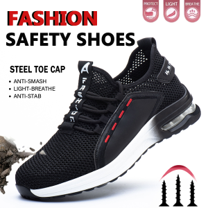 Lightweight Mens Safety Shoes Steel Toe Mens Work Shoes Slip Resistant Reinforced Shoes Man Fashion Breathable Sneaker