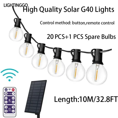 LIGHTINGGO Outdoor G40 Solar LED String Light Waterproof 10M /32.8FT Garden Patio Fairy String Light
